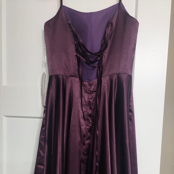NWT Stacees Purple Satin Dress Prom Maxi Lace Up XS - Picture 2 of 5